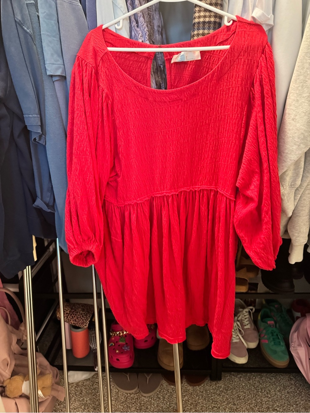 Free People Bright Red Textured Babydoll Dress